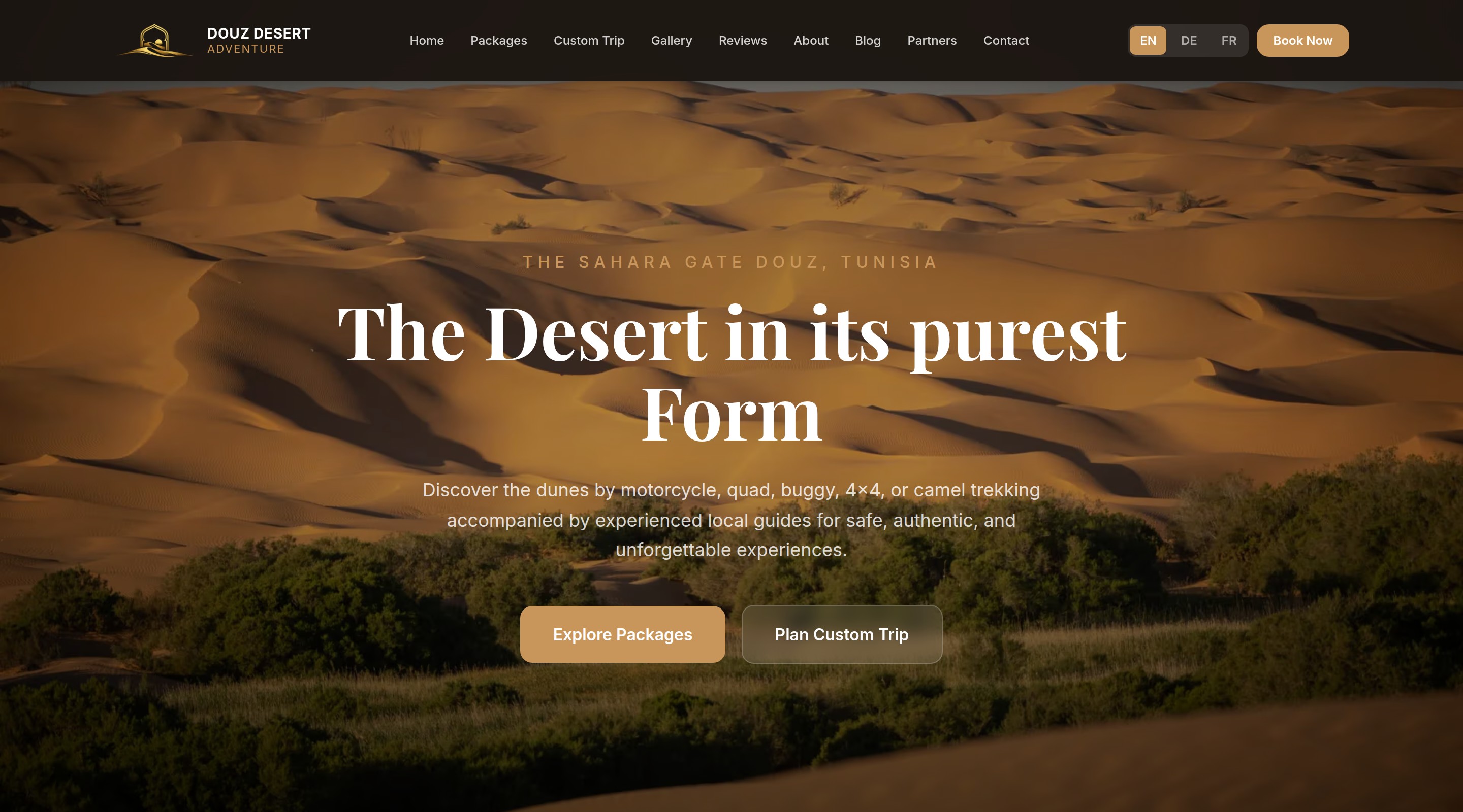 Startseite der Website von Douz Desert Adventure, gebaut von Build Beyond Hightech