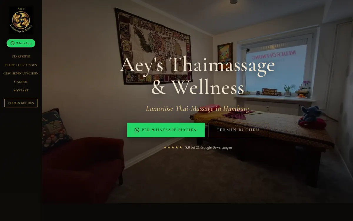 Homepage of Aey's Thaimassage & Wellness on Desktop