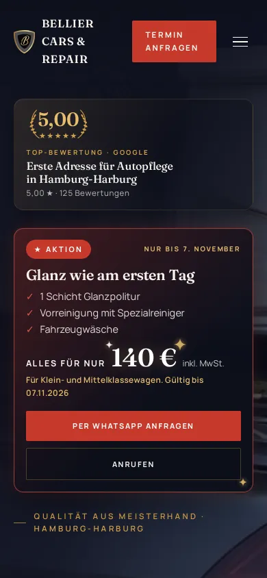 Homepage of Bellier Cars & Repair on Phone