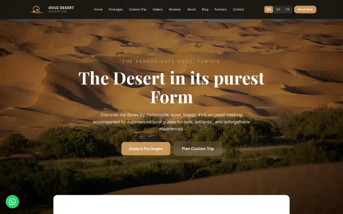 Homepage of Douz Desert Adventure on Desktop