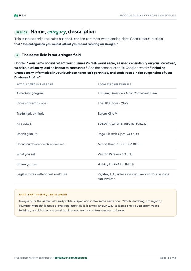 Inside page of the Google Business Profile checklist