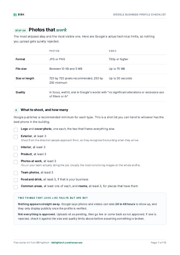 Another inside page of the Google Business Profile checklist